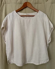 Toast SzS Cream Natural 100% Linen Boxy Cap Sleeve Lagenlook Tee Shirt Top