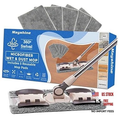 Microfiber Hardwood Floor Wet and Dry Dust Mop w/ 5 Reusable Pads, 360 15 Inch