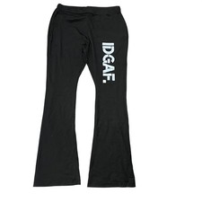 IDGAF Graphic Flare Pants Women XXL Black Stretch Streetwear