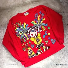 Vintage 80s Kids Lighting Bug Brand Long Sleeve Top Colorful Cheerleader Dog 6T