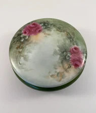 Vtg Haviland France Porcelain Hand Painted Round Floral Dresser Powder Jar 5 In