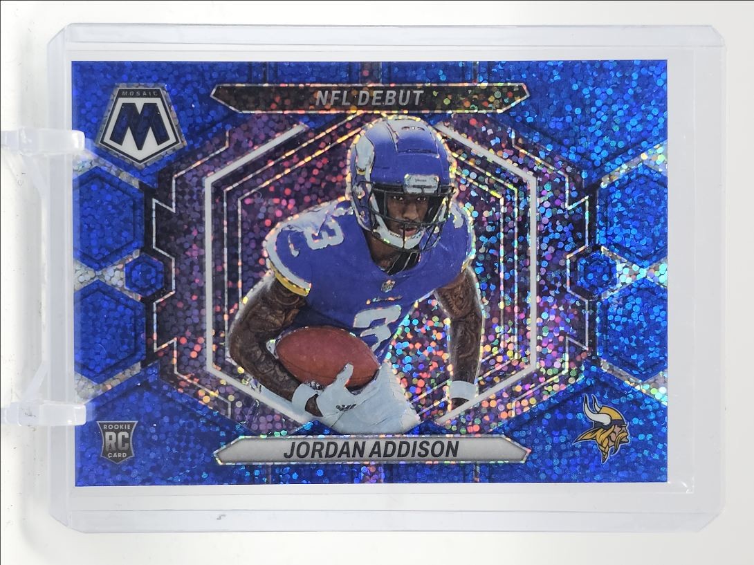 JORDAN ADDISON 2023 MOSAIC NFL DEBUT ROOKIE BLUE SPARKLE PRIZM RC /96 Q0071