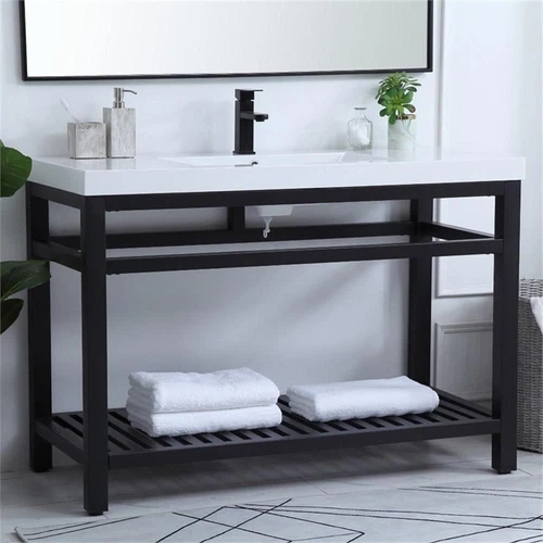 Elegant Decor Raya 48" Single Resin Top Metal Bathroom Vanity in Black - Picture 2 of 14