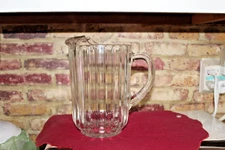 Vintage Heavy Clear Glass 30 Vertical Ribbed Pitcher with Beaded Bottom 8" High