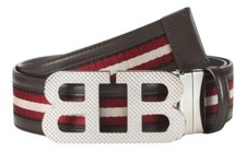 Bally 6232393 Mirror B Reversible Leather Striped/Brown Belt EU80/US32 MSRP 450