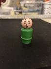 Vintage Fisher Price Little People Green Man Wood Body Plastic Head A Free SHIP