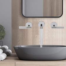 3-Hole Bathroom Sink Faucet Bathroom Wall Mount Sink Tap w/ 2 Handles NPT1/2"