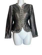 VTG 80s 90s Victor Costa Gray Silver Metallic Embroidered Trim Cropped Jacket 4