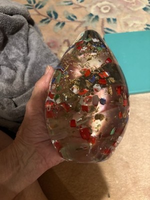 置物 Murano Glass Italy Egg Paperweight Murano Italian Glass Egg Shaped Paperweight amazing colors / gold
