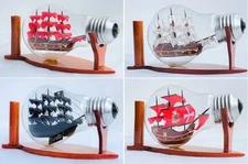 Handcrafted Mini Ship In A Bottle Nautical Decoration Collectible Tabletop
