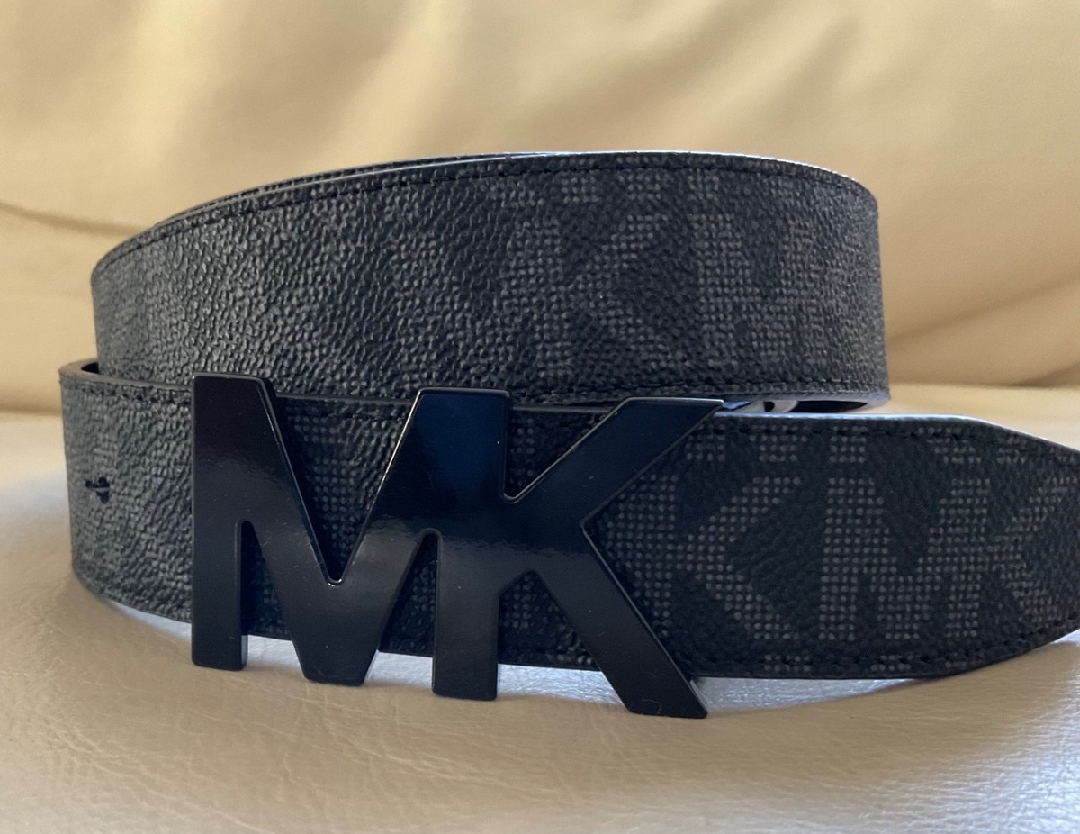 $98 NWT Michael Kors MK Buckle mens Belt 34 mm Black Print  display picture 3