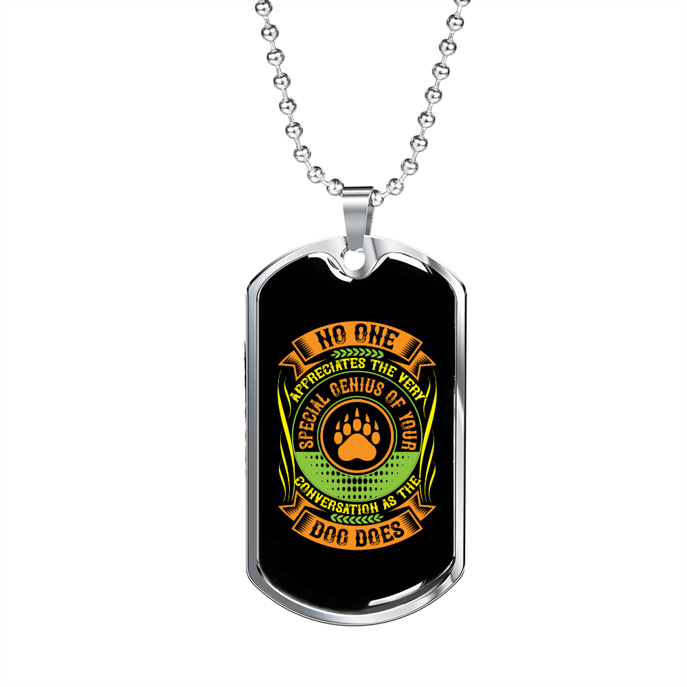 Appreciative Dog Green Necklace Stainless Steel or 18k Gold Dog Tag 24
