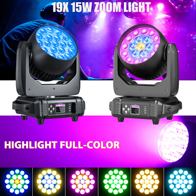 2PCS 19x15W LED RGBW Wash Zoom Moving Head Beam Light Party Stage Lighting DMX