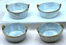 Vintage Set 4 Open SALT Cellars Iridescent Pearl Finish Porcelain Barrel Handle