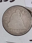 1853 25C Arrows and Rays Liberty Seated Quarter AG