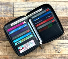 RFID Genuine Leather Mens Zipper Bifold Wallet Hipster Cowhide Credit Card Black