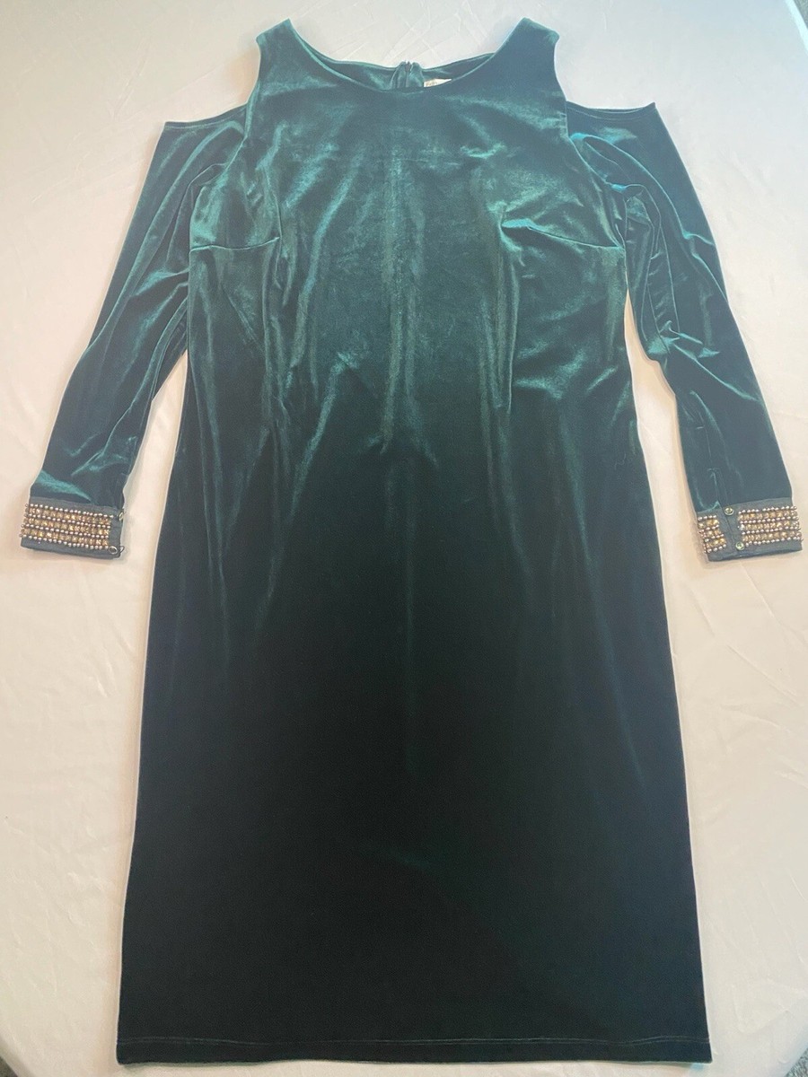 cato sequin dress CATO Velvet Green Dress Sequin Long Sleeve Women XL Long Cut Out Green Sage