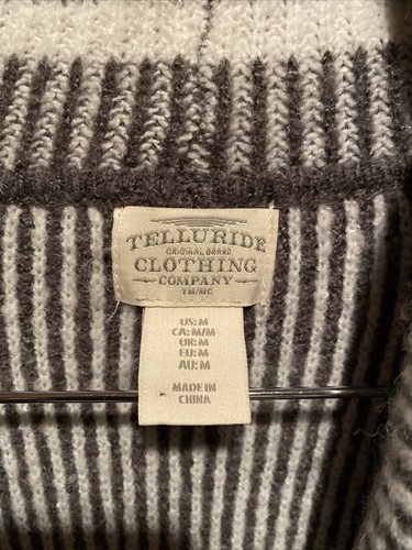 Telluride Clothing Shawl Collar Drape Front Cardigan Sweater Striped Fringe Gray - Picture 2 of 6