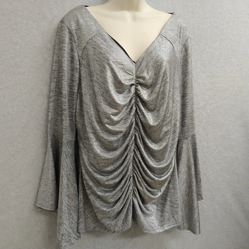 Blusa Top Thalia Mujer Plus 2XL Gris Tono Plateado Fluido Elegante Damas Foto 4 de 4