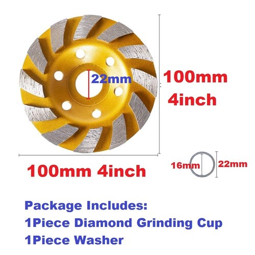 Cup Grinding Wheel 4 inch 100 mm Diamond Sanding Wheel Heavy Duty Turbo Row Disc - Picture 2 of 7
