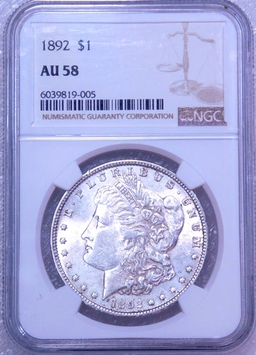 1892 P Morgan Silver Dollar NGC AU58 Iridescent & Frosty Beautiful coin PQ #S168