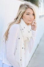 LETO Bohemian DAISY Long Scarf Frayed Edges Shawl Wrap Cover Up White Reg $24.50