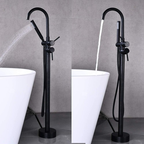 Tub Filler Freestanding Bathtub Faucet Floor Mounted Bathroom with Hand Shower - Picture 10 of 132