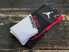 Jordan Flight Gray/Black/Red Crew Top Socks Kid Shoe Size 5y-7y