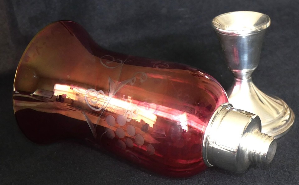 Sterling Silver Cranberry Glass Cut to Clear Candle Holder SHADE