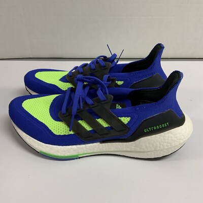 adidas UltraBoost 21 Sonic Ink Screaming Green S23873 Size 10 Blue Running Shoe