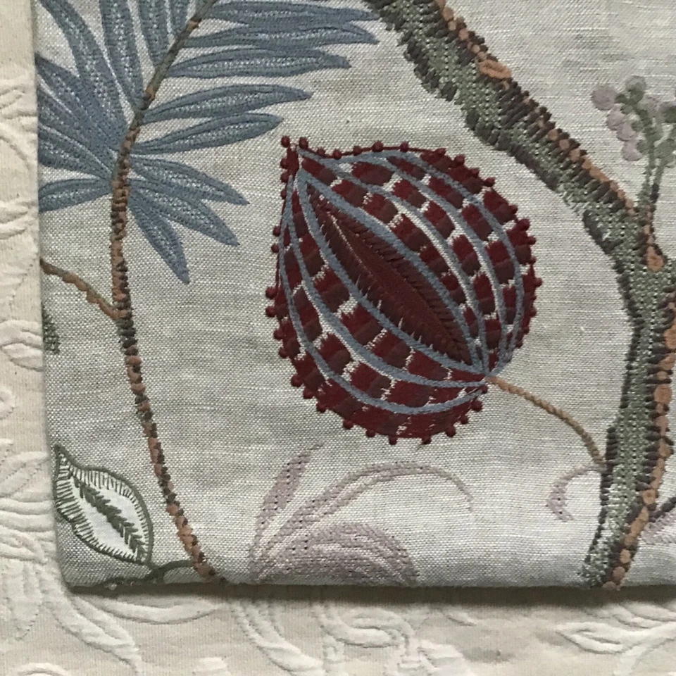 Floral Crewel Embroidered Linen Pillow Cover Case 22 x 22" - Image 3 of 4