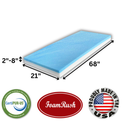 FoamRush 21'' x 68'' Cool Gel Memory Foam Seat Cushion Replacement Medium Firm USA