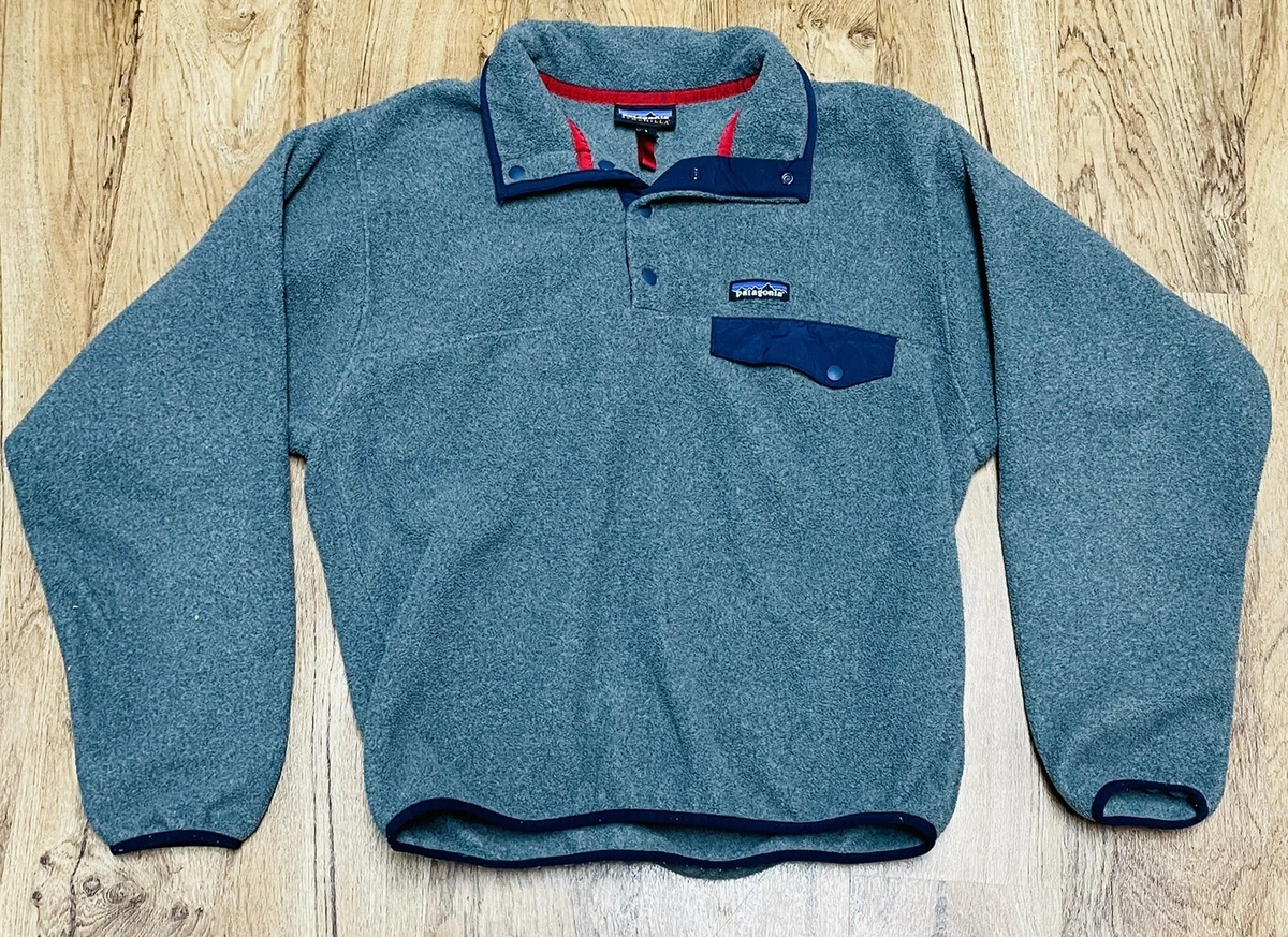 Vintage 90s Patagonia Gray Blue Men s Synchilla Snap T Fleece Sweater Sz Small