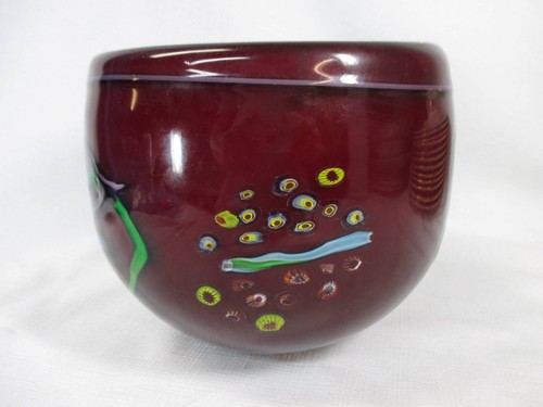 FANTASTIC MURANO RED BOWL WITH CANE CUTS AND GLASS DESIGNS ON SIDES - Picture 5 of 5