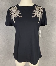 I.n.c. International Concepts Women's Embellished Short-Sleeve Top Black XS NWTs