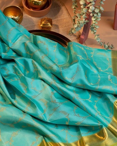 Women's Jacquard Soft Lichi Silk Lightweight Saree With Blouse By Aadatexport - Picture 4 of 5