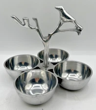 VTG Aluminum 4-Bowl Serving Set w/ Branch Handle – Appetizer Snack Nuts Holiday
