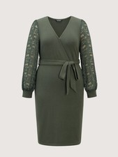 Bloomchic Sheer Lace Cozy Belted Waist Midi Dress Dark Green Size 22/24 3x NWT