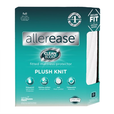 AllerEase CleanBoost Plush Knit Soft Waterproof Mattress Protector Full Size ...