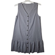 Women Casual Dress Sleeveless Gray Rayon V-neck Short Flare ButtonUp Classiccore