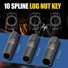 10 Spline Lug Nut Socket, Compatible with Bimecc 10-Spline Lug Nut Key