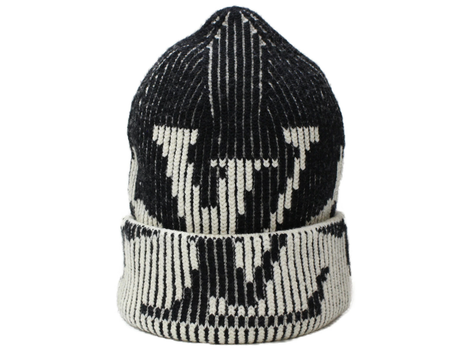LOUIS VUITTON Bonnet Rib Flower M77997 Knit Cap Hat Beanie Black x White