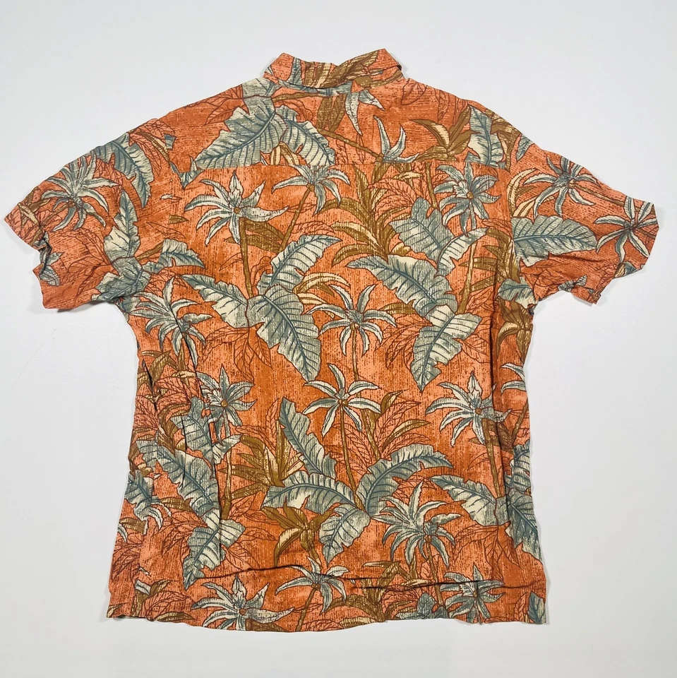 David Taylor Shirt Mens Large Orange Hawaiian Palm Leaf Rayon Button Up Summer Foto 2 de 4
