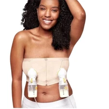 NWT Medela Hands Free Pumping Nursing Bra Bustier Chai Tan Zipper Women's Medium
