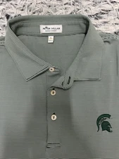 Peter Millar Shirt Mens Large Green Michigan State Polo Jubilee Stripe Golf