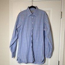 TURNBULL  ASSER Blue plaid 100 Cotton Mens exclusive Dress Shirt - 17.5/44