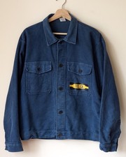 Vintage Italian Moleskin workwear jacket L-XL french chore coat, bleu de travail