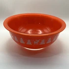 Vintage Pyrex Red Christmas Bowl Snowman Reindeer Tree Holiday Signed #323