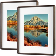 11x14 Premium Picture Frame Set of 2 - Solid Walnut Wood, UV-Blocking Plexigl...