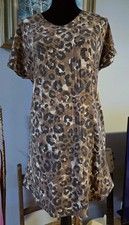 NWOT Women's S Brown Animal Print Short Sleeve Stretch Dress By Perfect Peach